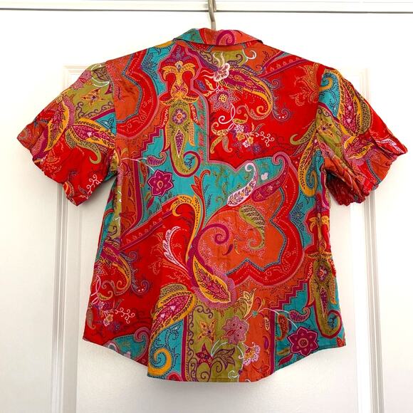 Lauren Ralph Lauren Puff Sleeve Button Shirt Colorful Paisley Large preppy - Picture 4 of 6